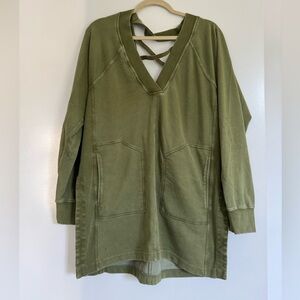 Casual Olive Tunic with V Neckline and criss-cross in back